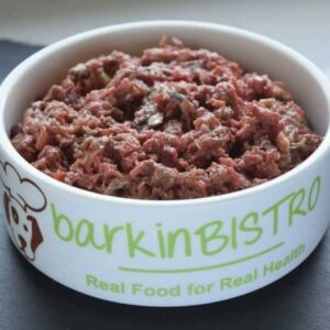 Barkin Bistro bowl of raw dog food surf n turf flavour