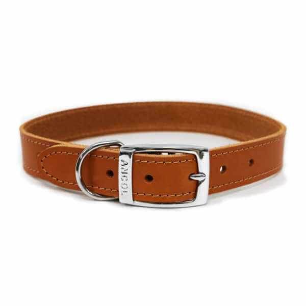 heritage sewn leather collar tan