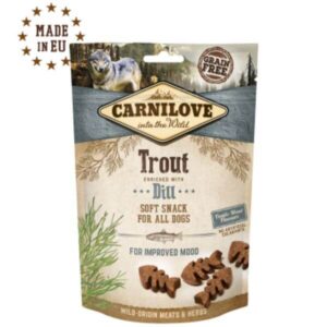 carnilove grain free dog treats trout