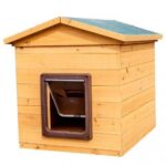 wooden kennel with flap